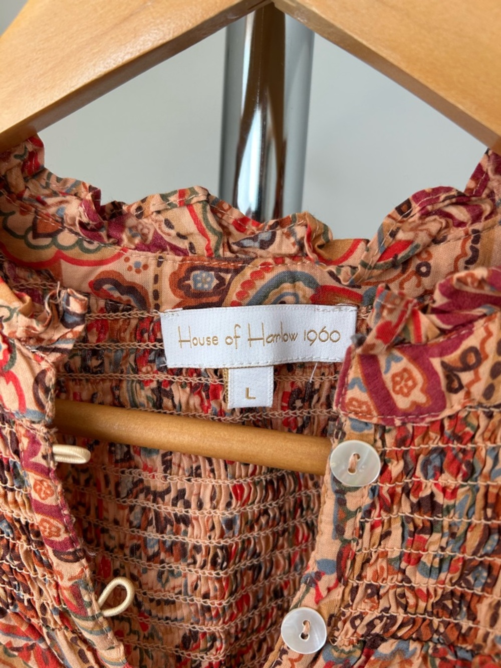 House of Harlow 1960 Paisley Rust Top Peasant Ruffle Blouse - Picture 5 of 8